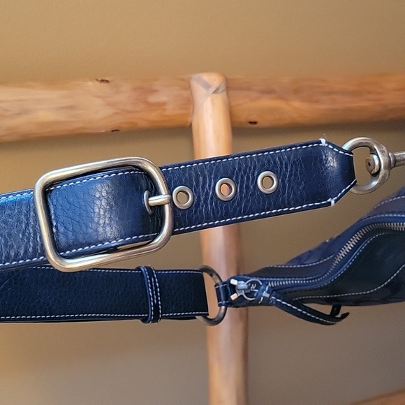 COACH BLACK CANVAS LEATHER C LOGO ADJUSTABLE STRAP CROSSBODY SATCHEL BRASS - Picture 4 of 9